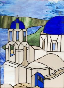 Stained glass piece of Santorini, Greece. 